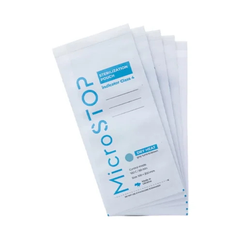 Pungi sterilizare pupinel din hârtie albă MicroStop cu martori 100x200mm set 100 buc.