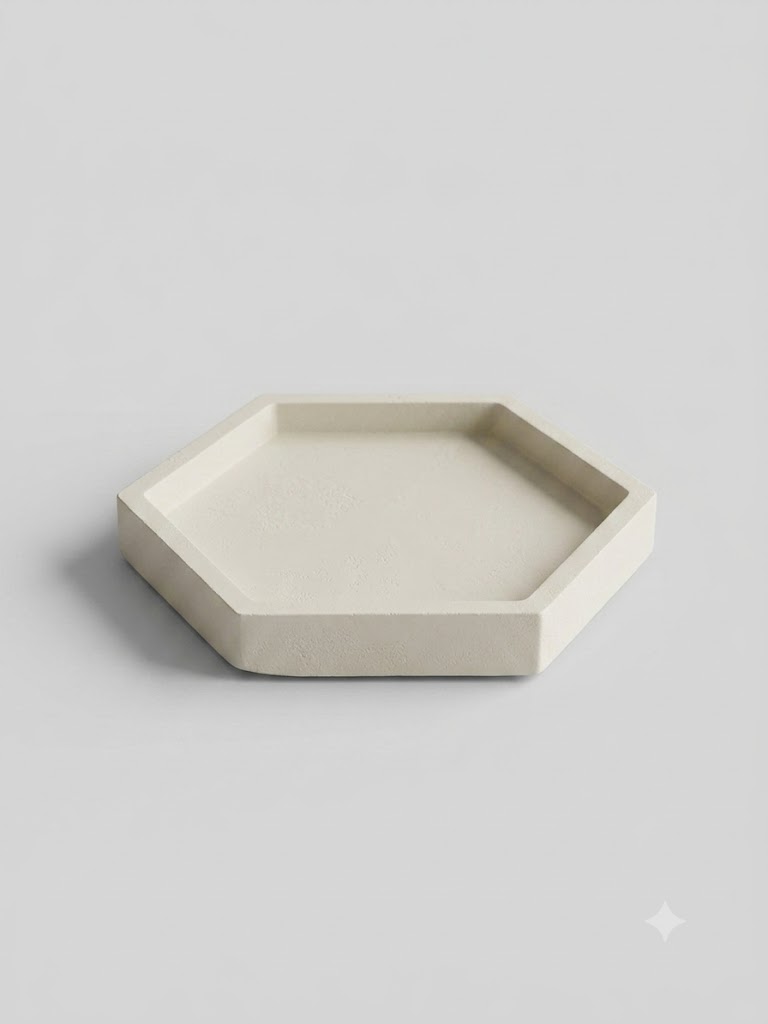 Tăviță Decorativă Hexagonală din Ciment – Modernism Geometric