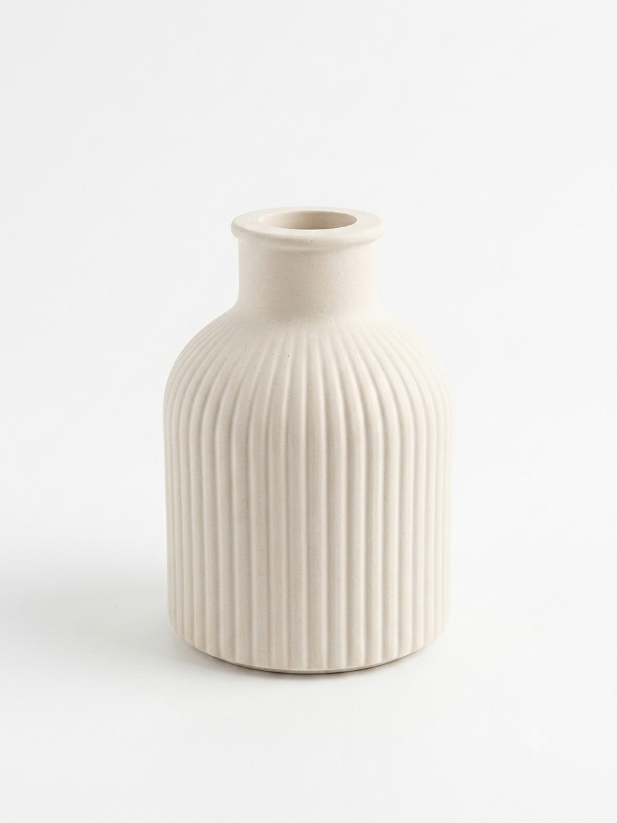 Vază Decorativă Striată din Ciment Mineral / Ipsos – Stil Minimalist & Modern