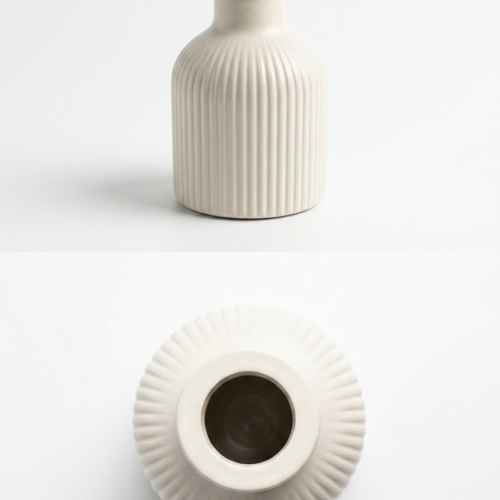 Vază Decorativă Striată din Ciment Mineral / Ipsos – Stil Minimalist & Modern