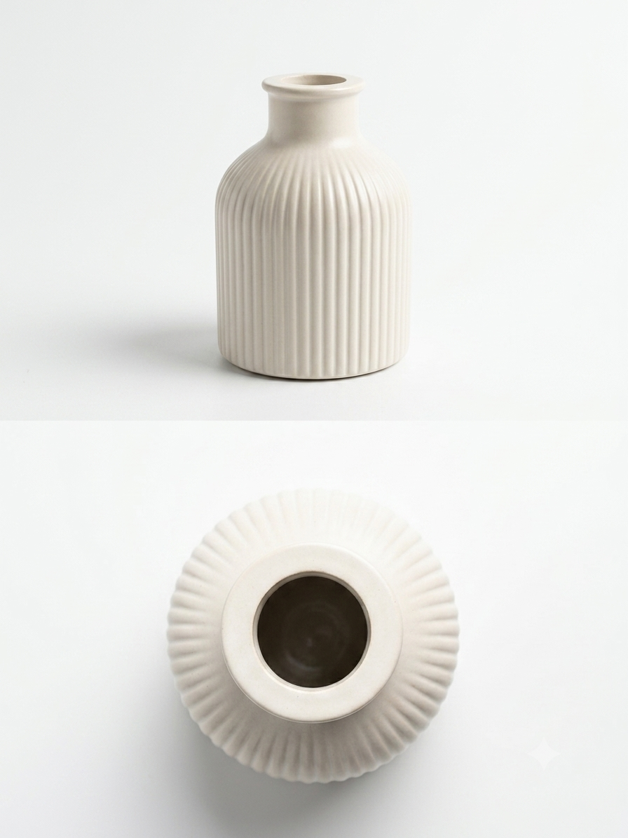 Vază Decorativă Striată din Ciment Mineral / Ipsos – Stil Minimalist & Modern - imagine 3