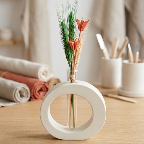 Vază Eprubetă Circulară din Ciment – Design Nordic Minimalist