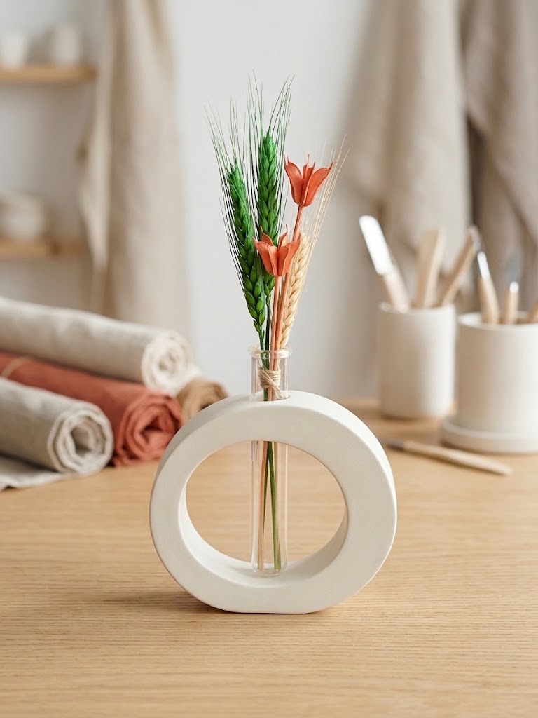 Vază Eprubetă Circulară din Ciment – Design Nordic Minimalist